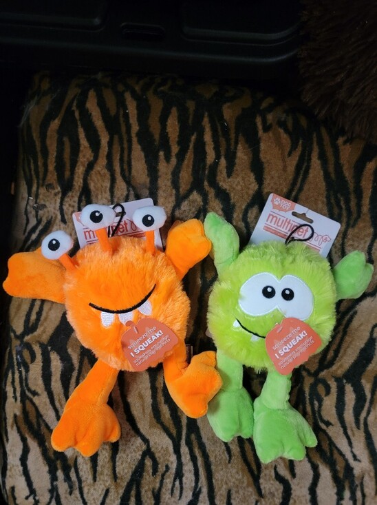 Multipet Other - Multipet Dog Monster Toy W Squeak Orange or Green Assorted Plush Sz Small Med Ea